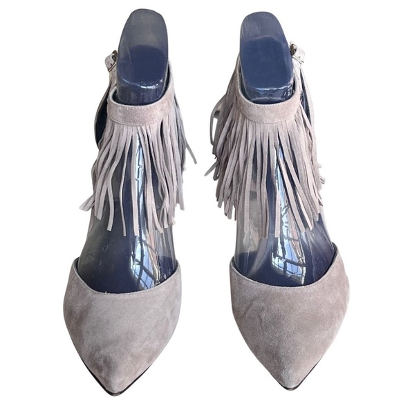 Stuart Weitzman Fringelica Grey Suede Fringe Ankle Strap D' Orsay Pumps … - Picture 4 of 8